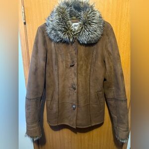 Pizazz Brown Jacket with Faux Fur Collar